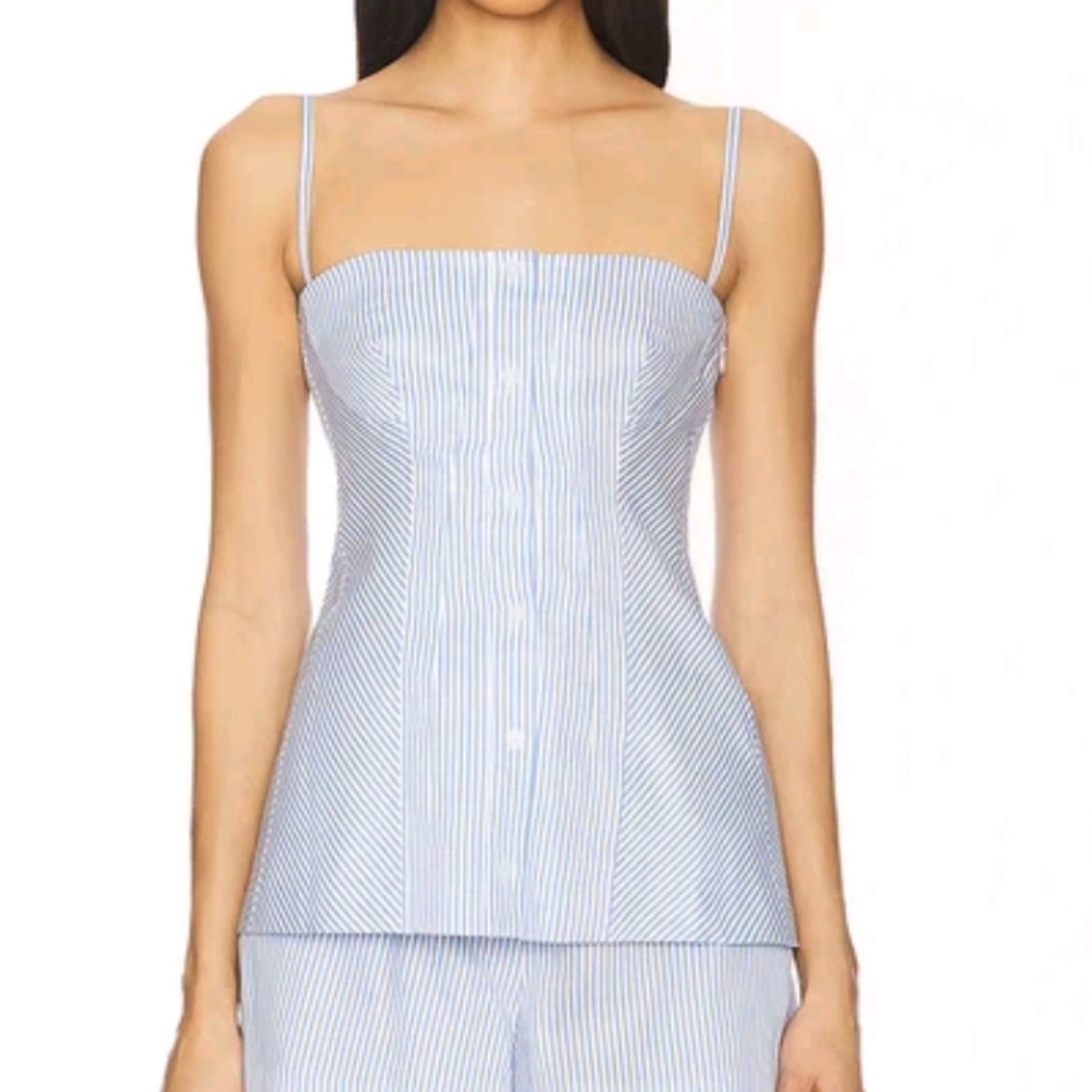Jonathan Simkhai Vivvy Pinstripe Bustier Top 8 Blue Removable Straps Menswear